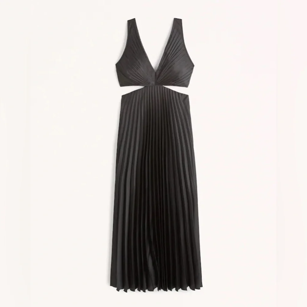 Satin Pleated Cutout Maxi Dress
